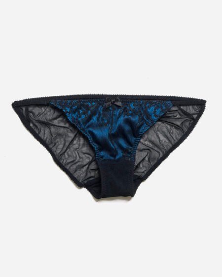 Blue silk and black lace panties - low waist panties