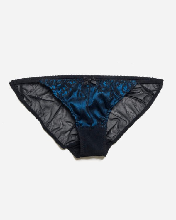 Blue silk and black lace panties - low waist panties