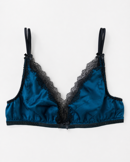 Petrol Blue Silk and French Lace Bralette